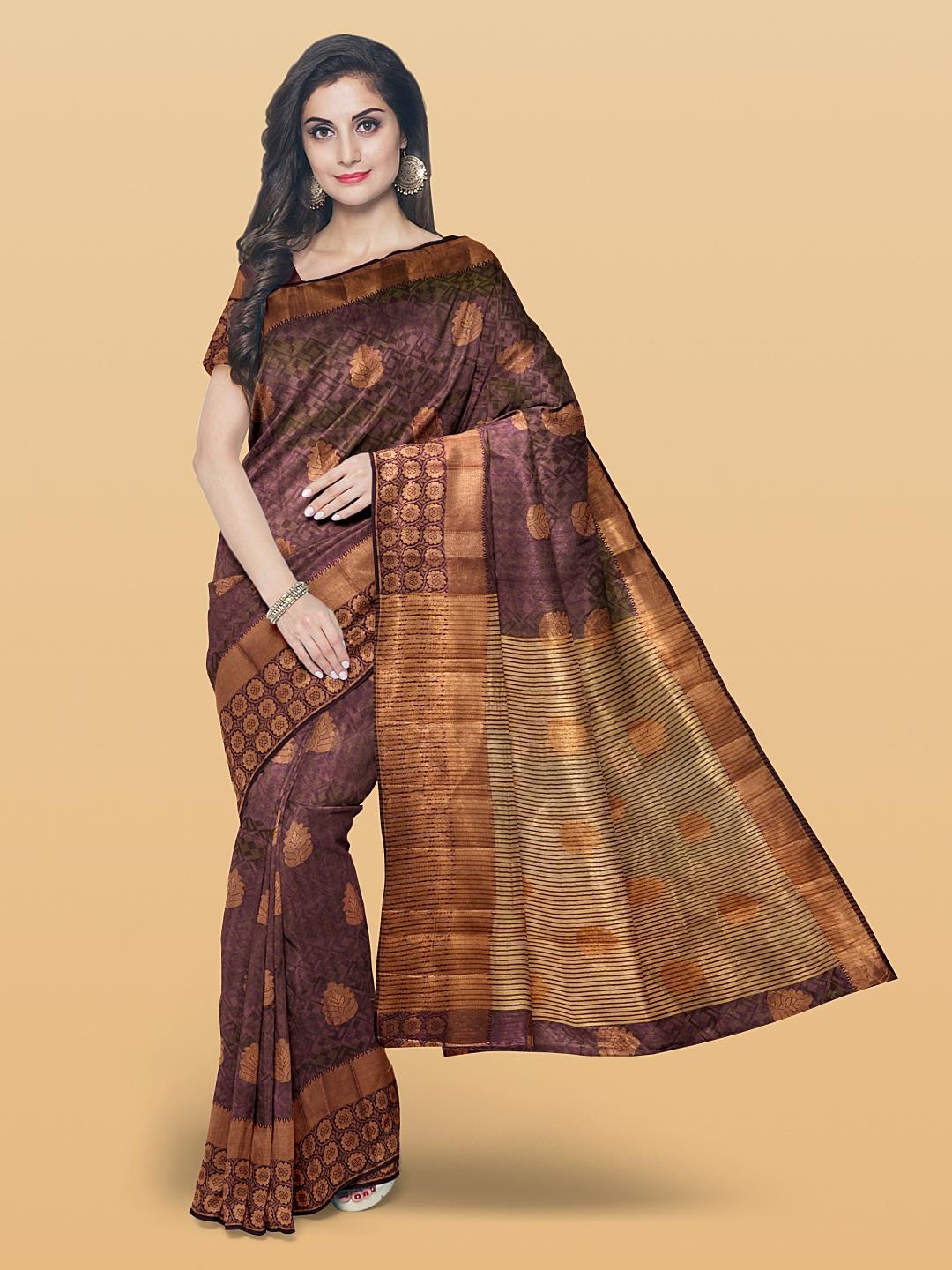 

Kalamandir Ethnic Motif Woven Design Zari Silk Cotton Saree, Purple