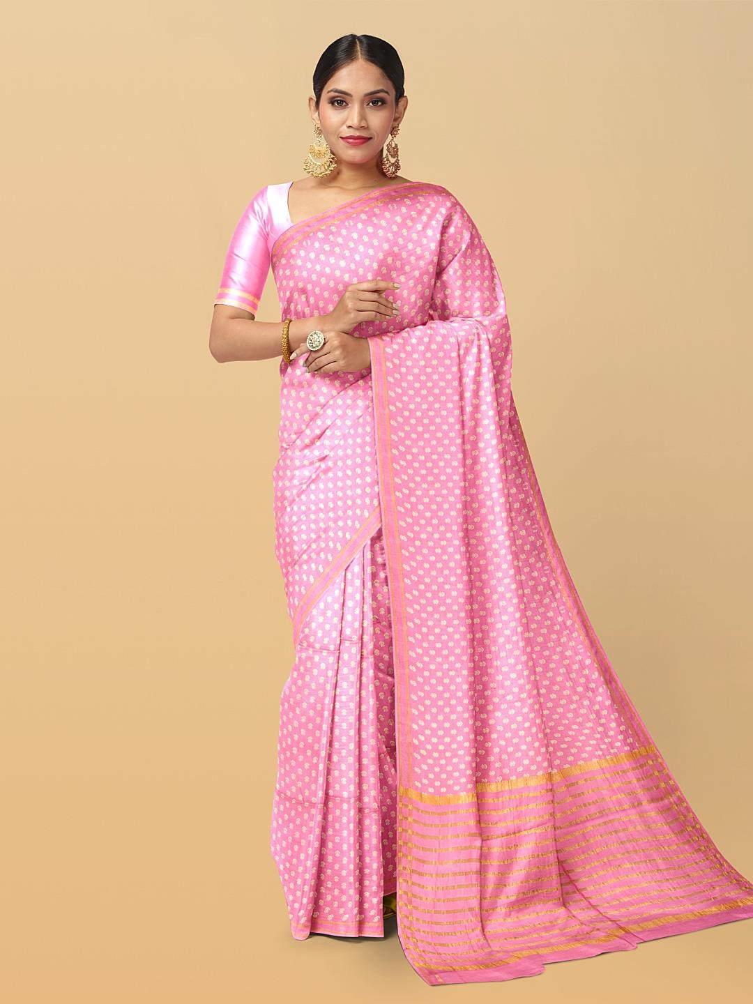 

Kalamandir Ethnic Motifs Printed Zari Saree, Pink