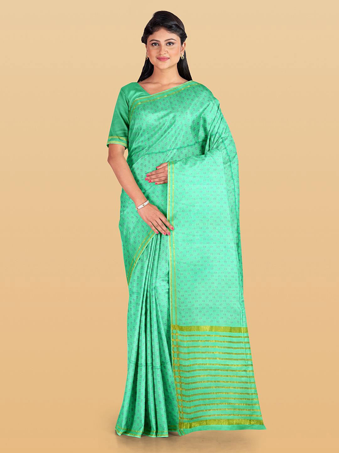 

Kalamandir Ethnic Motifs Printed Zari Saree, Sea green