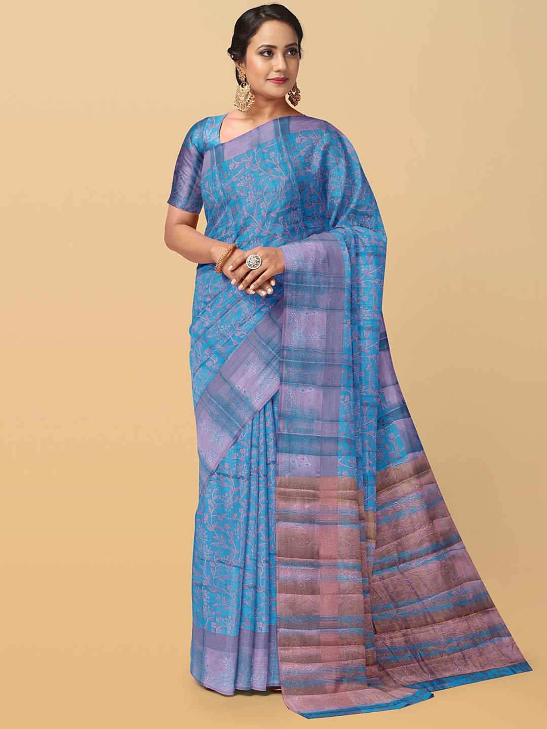 

Kalamandir Floral Woven Design Zari Saree, Blue