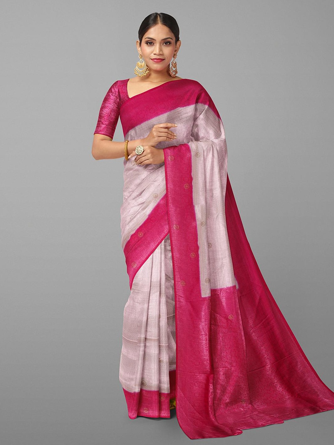 

Kalamandir Ethnic Motif Woven Design Embellished Zari Saree, Cream