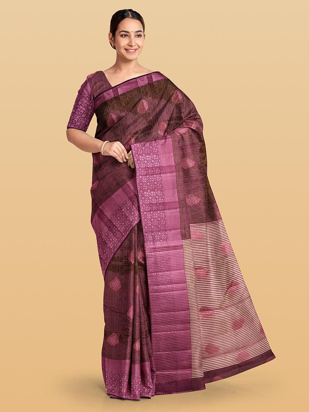 

Kalamandir Woven Design Zari Silk Cotton Saree, Purple