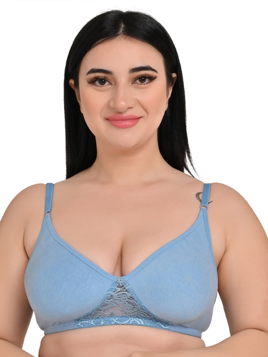 

Piylu Floral Lace All Day Comfort Full Coverage Cut & Sew Everyday Bra, Blue