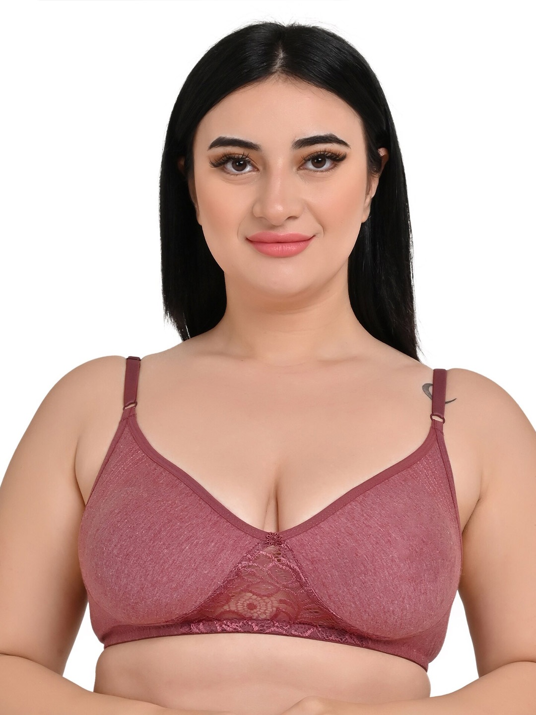 

Piylu Floral Lace All Day Comfort Full Coverage Cut & Sew Everyday Bra, Maroon