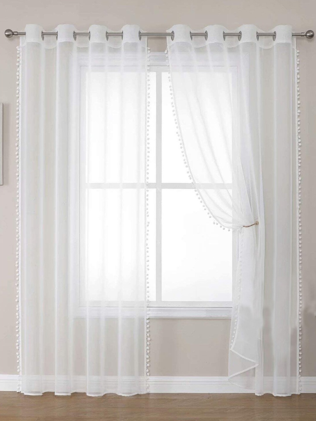 

URBAN SPACE White 2-Piece Linen Sheer Window Curtains