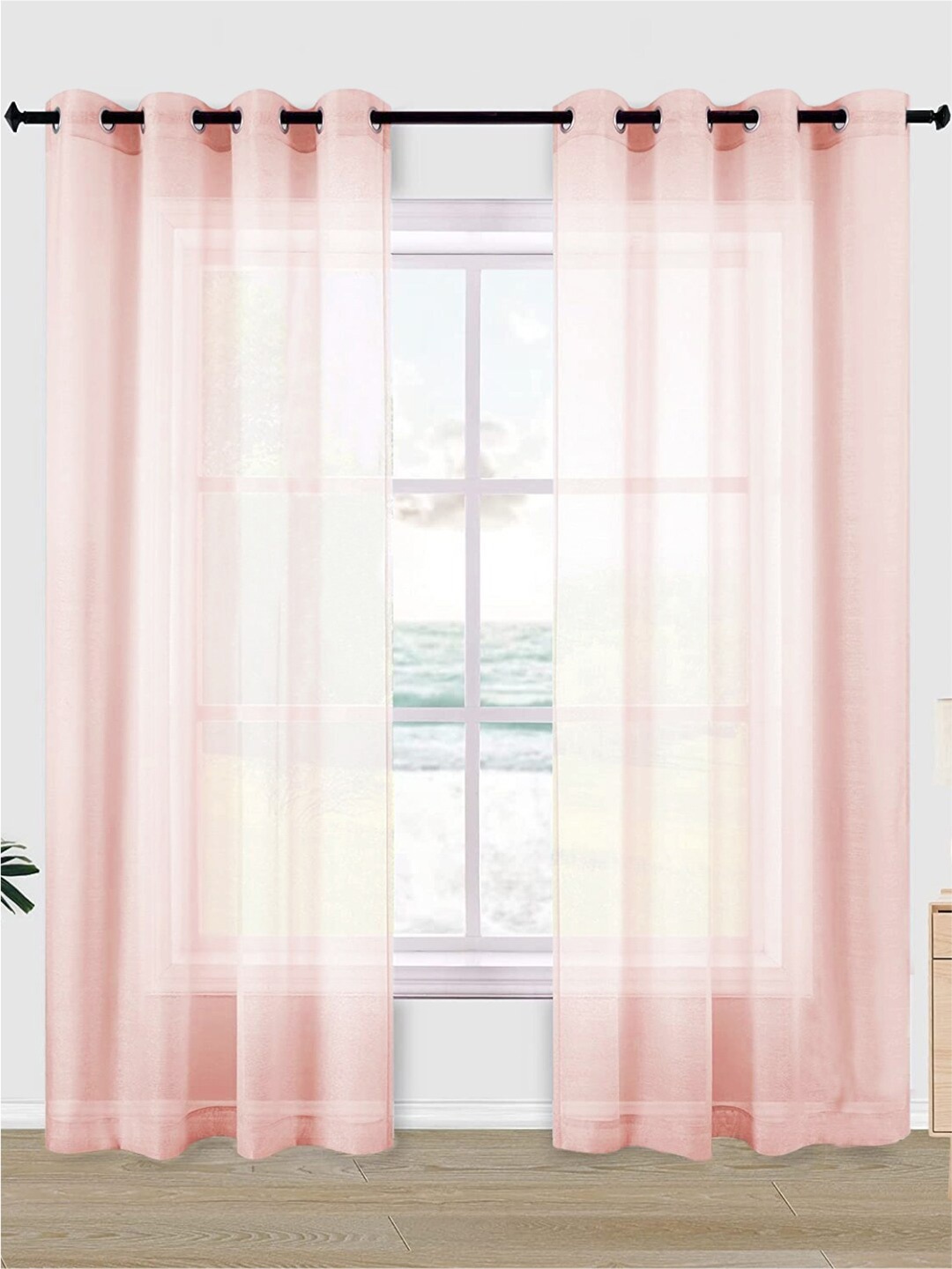 

URBAN SPACE Pink 2-Pieces Sheer Linen Window Curtains