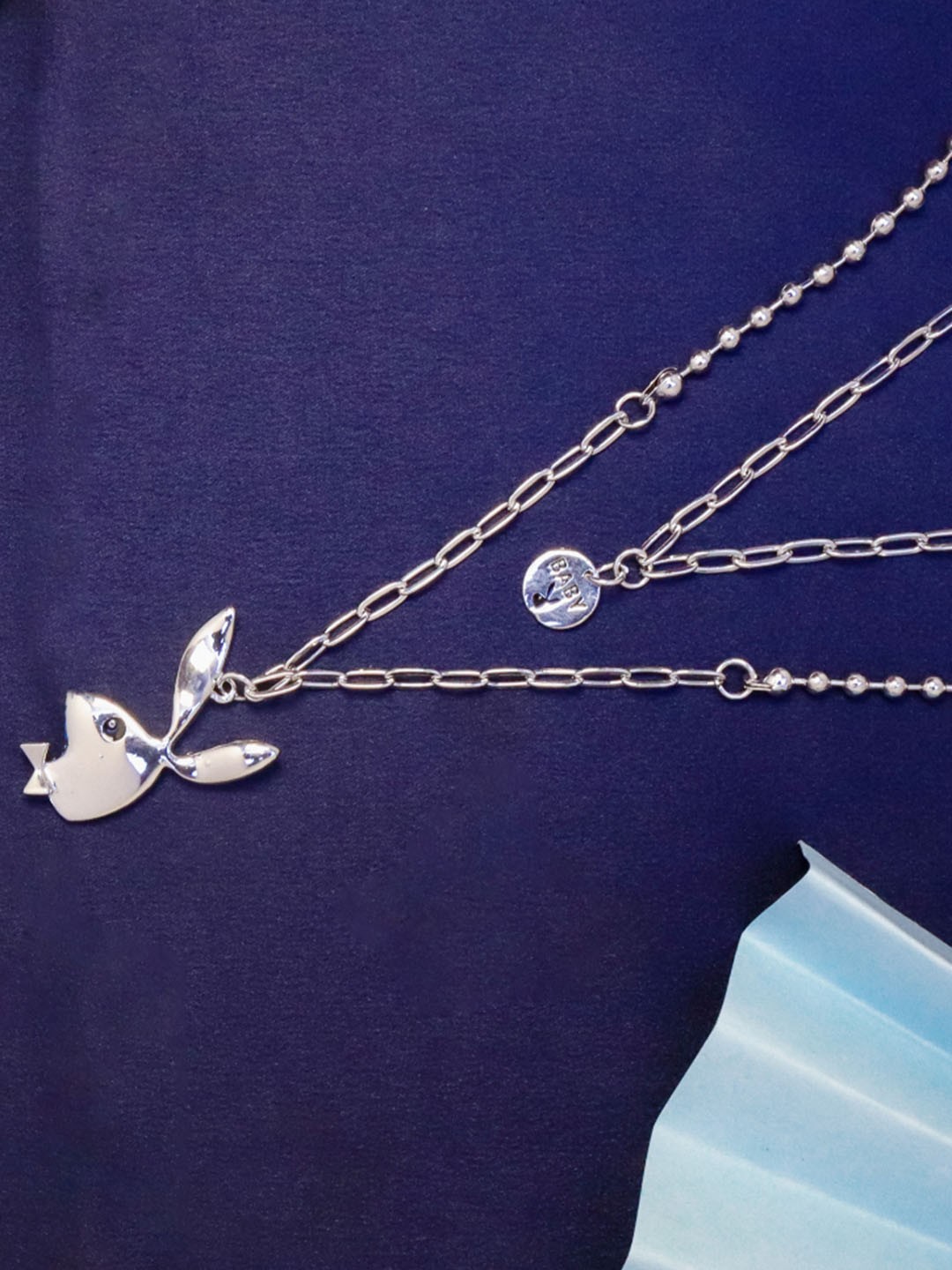 

SALTY Rabbit Double Layered Necklace, Silver