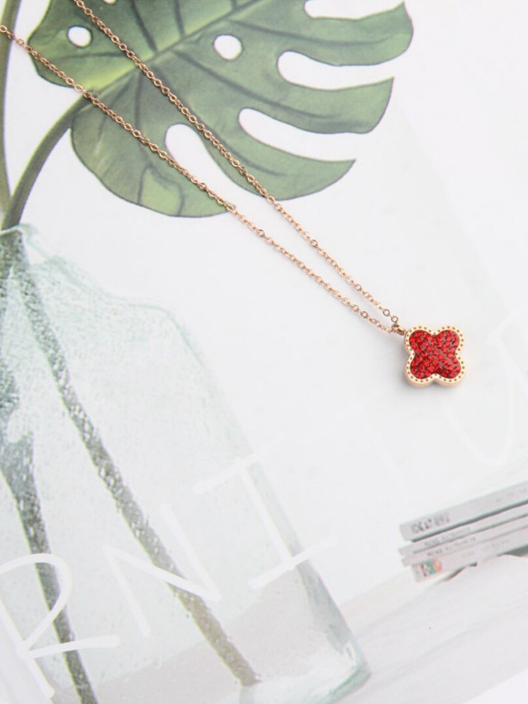

SALTY Gold-Plated Stone Studded Clover Necklace