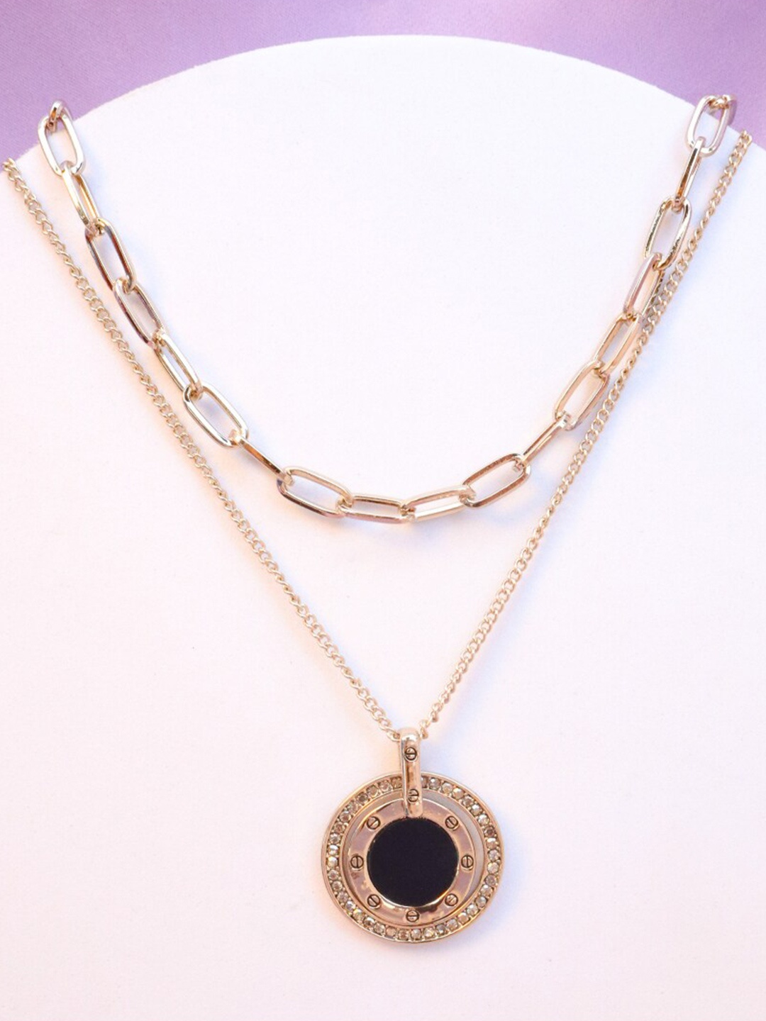

SALTY Artificial Stones Layered Round Charm Necklace, Gold