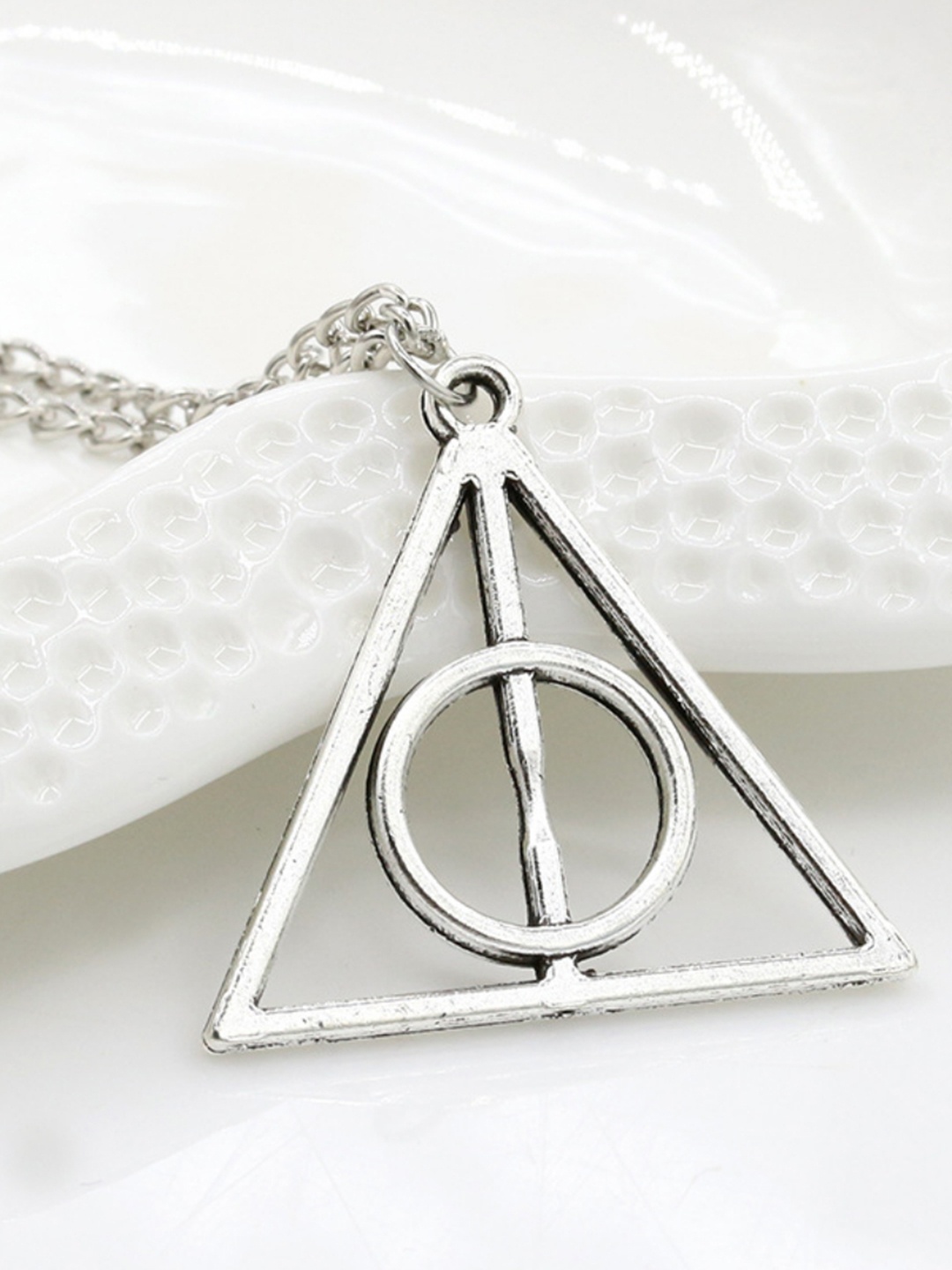 

SALTY Silver-Plated Deathly Hallows Charm Harry Potter Necklace