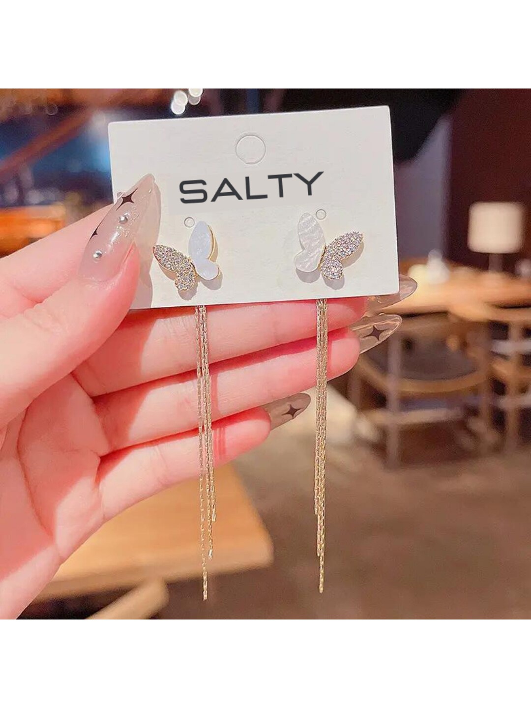 

SALTY Contemporary Stone-Studded Drop Earrings, Gold