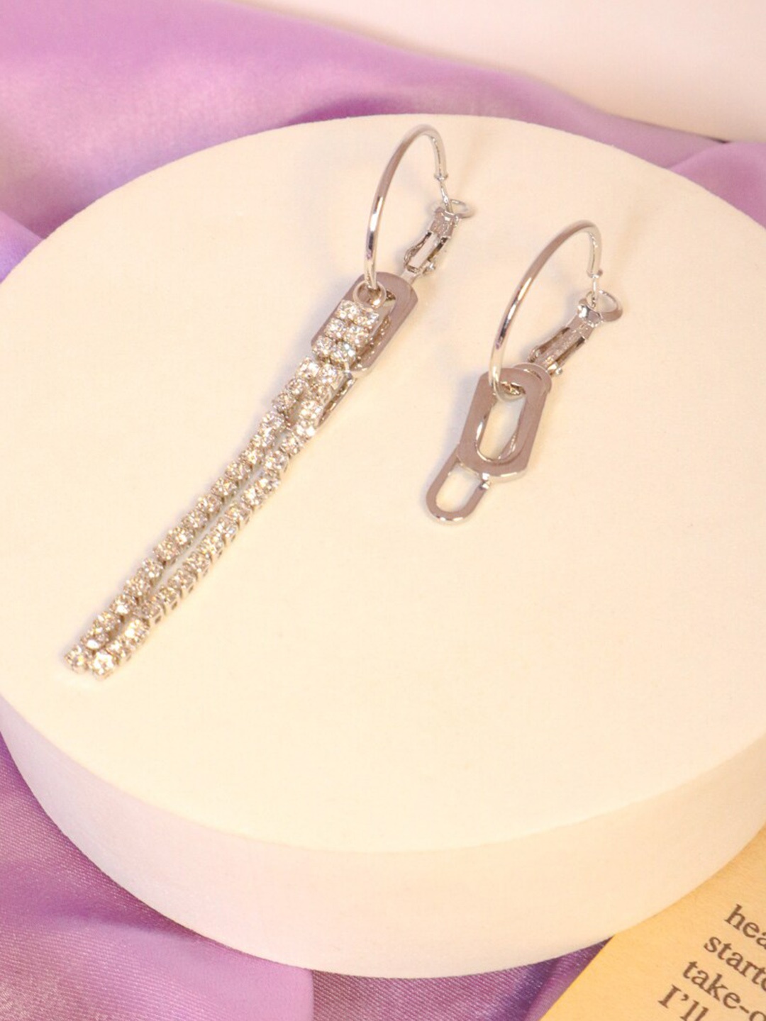 

SALTY Contemporary Stone-Studded Mismatch Hoop Earrings, Silver