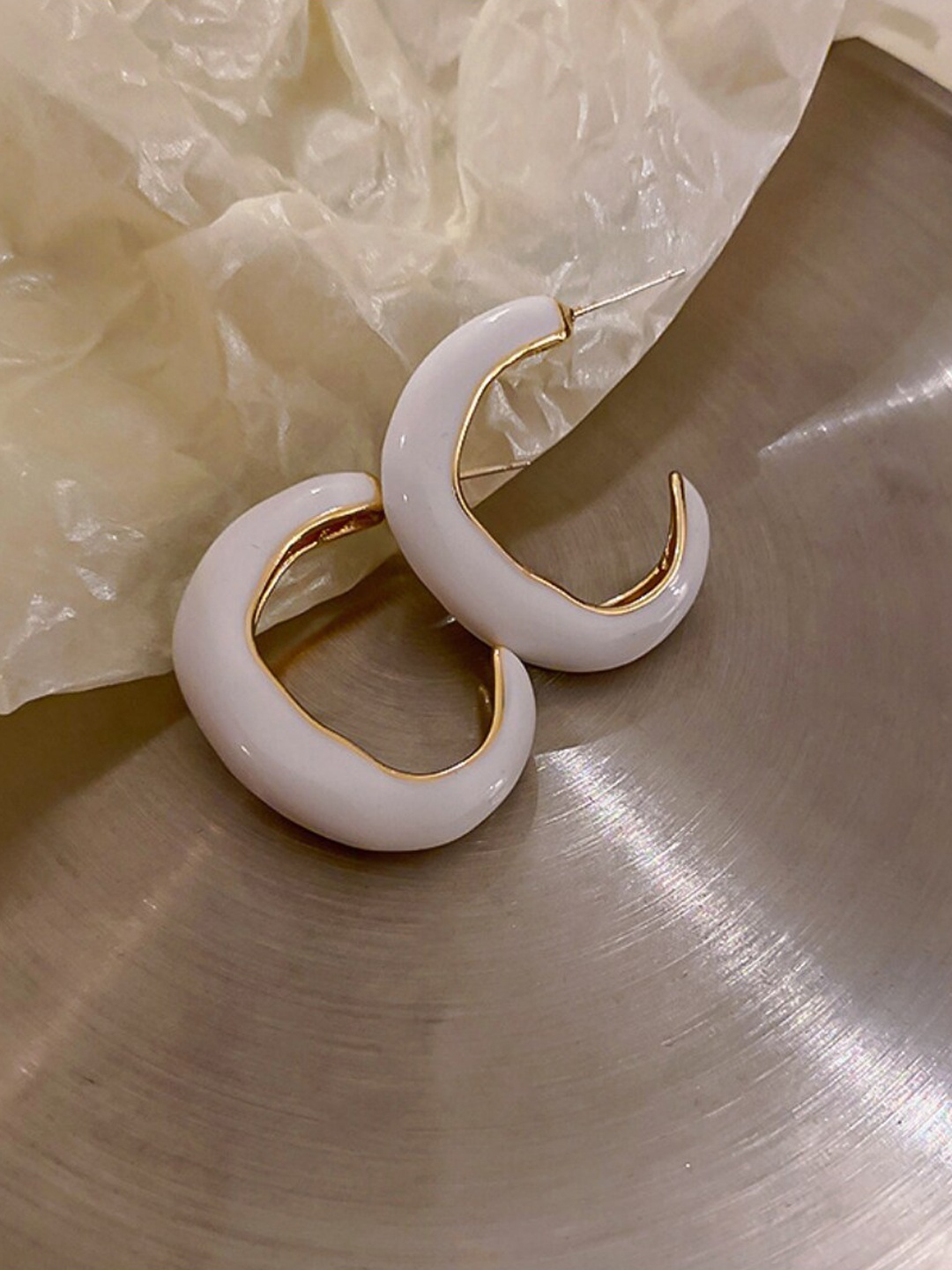 

SALTY Contemporary Half Hoop Earrings, White