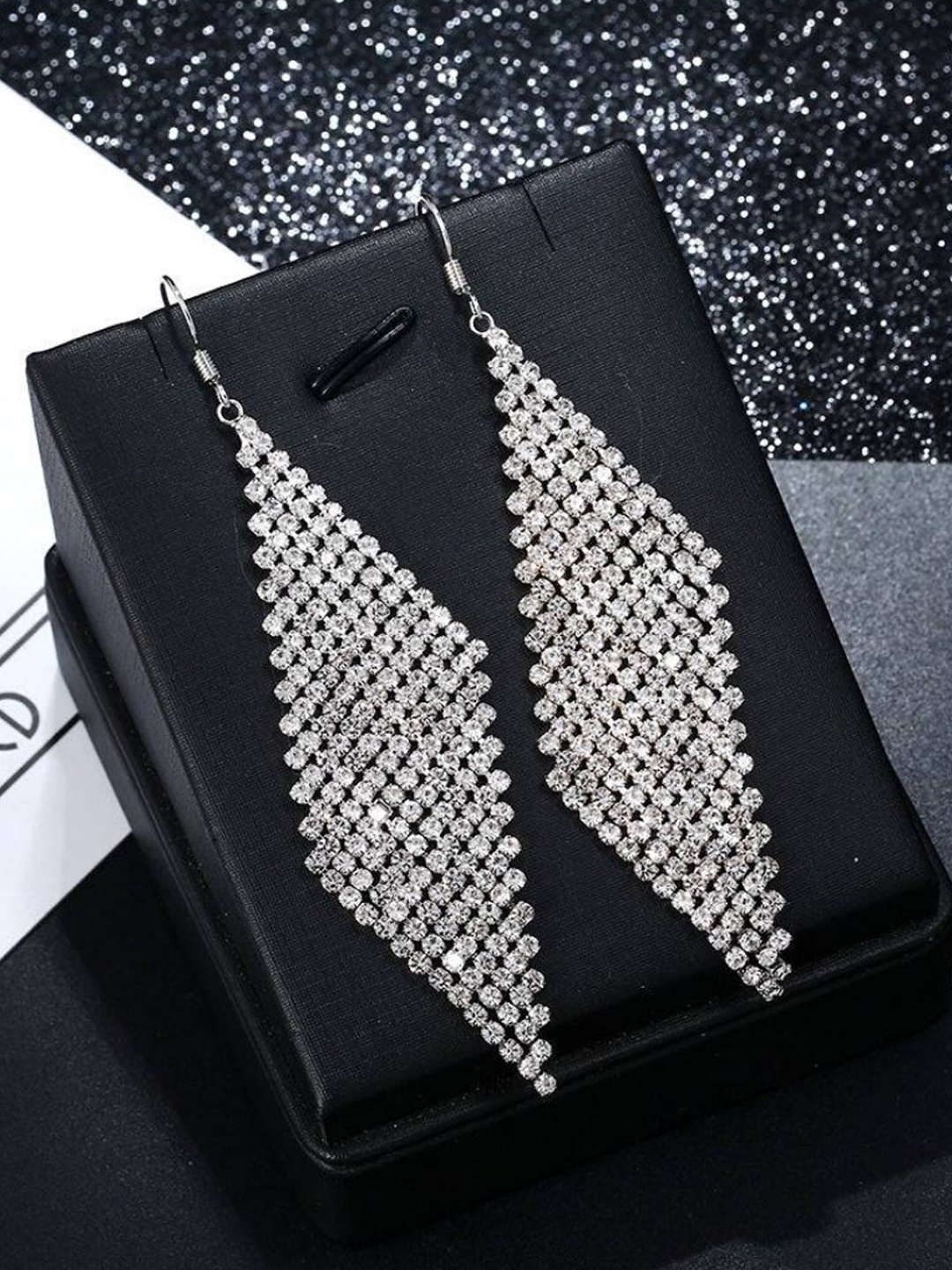 

SALTY Contemporary Rhinestone Long Tassel Drop Earrings, Gold