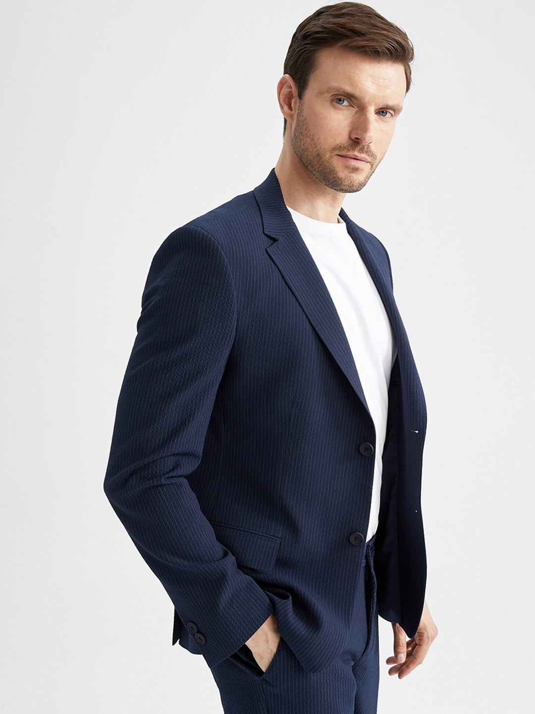 

DeFacto Single Breasted Formal Blazer, Navy blue