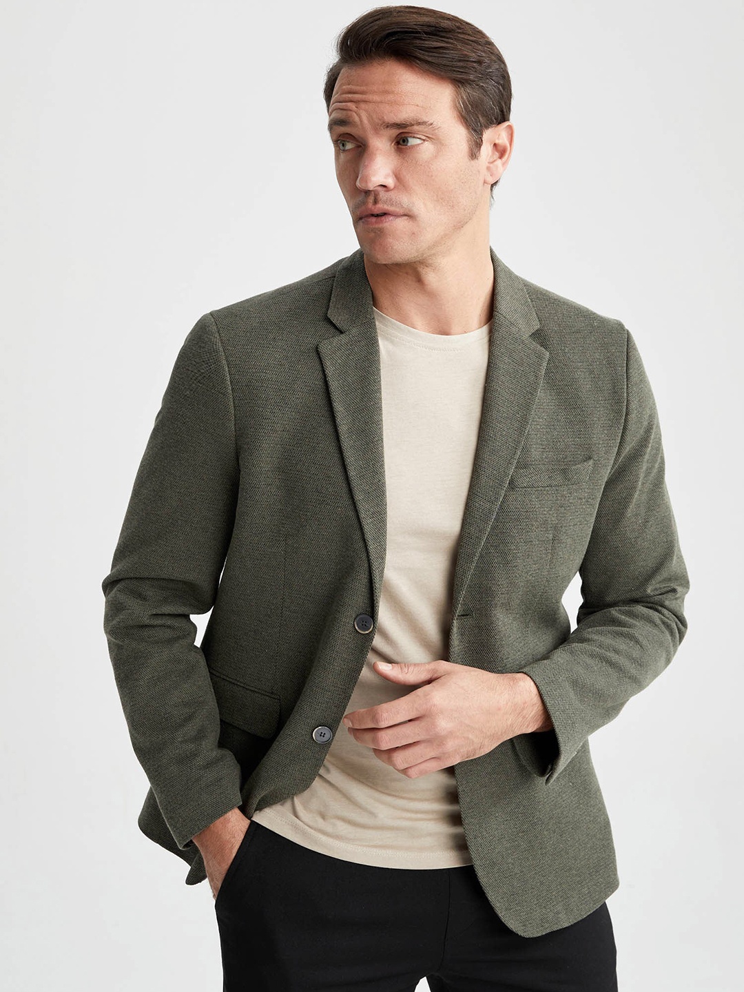 

DeFacto Single-Breasted Formal Blazer, Olive