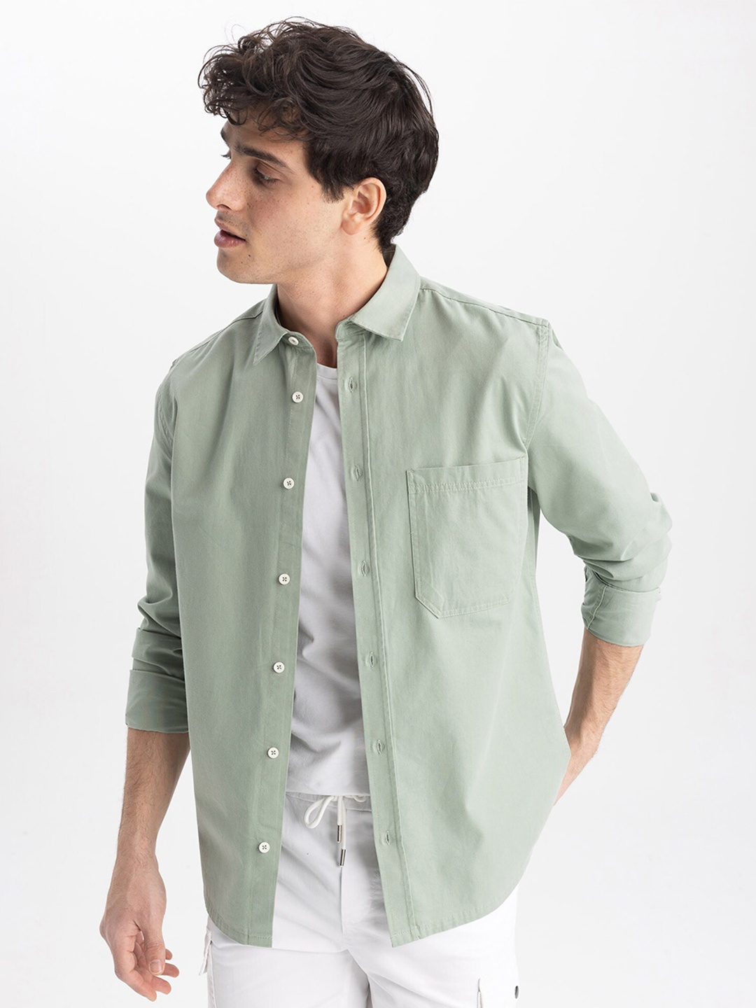 

DeFacto Long Sleeves Pure Cotton Casual Shirt, Sea green