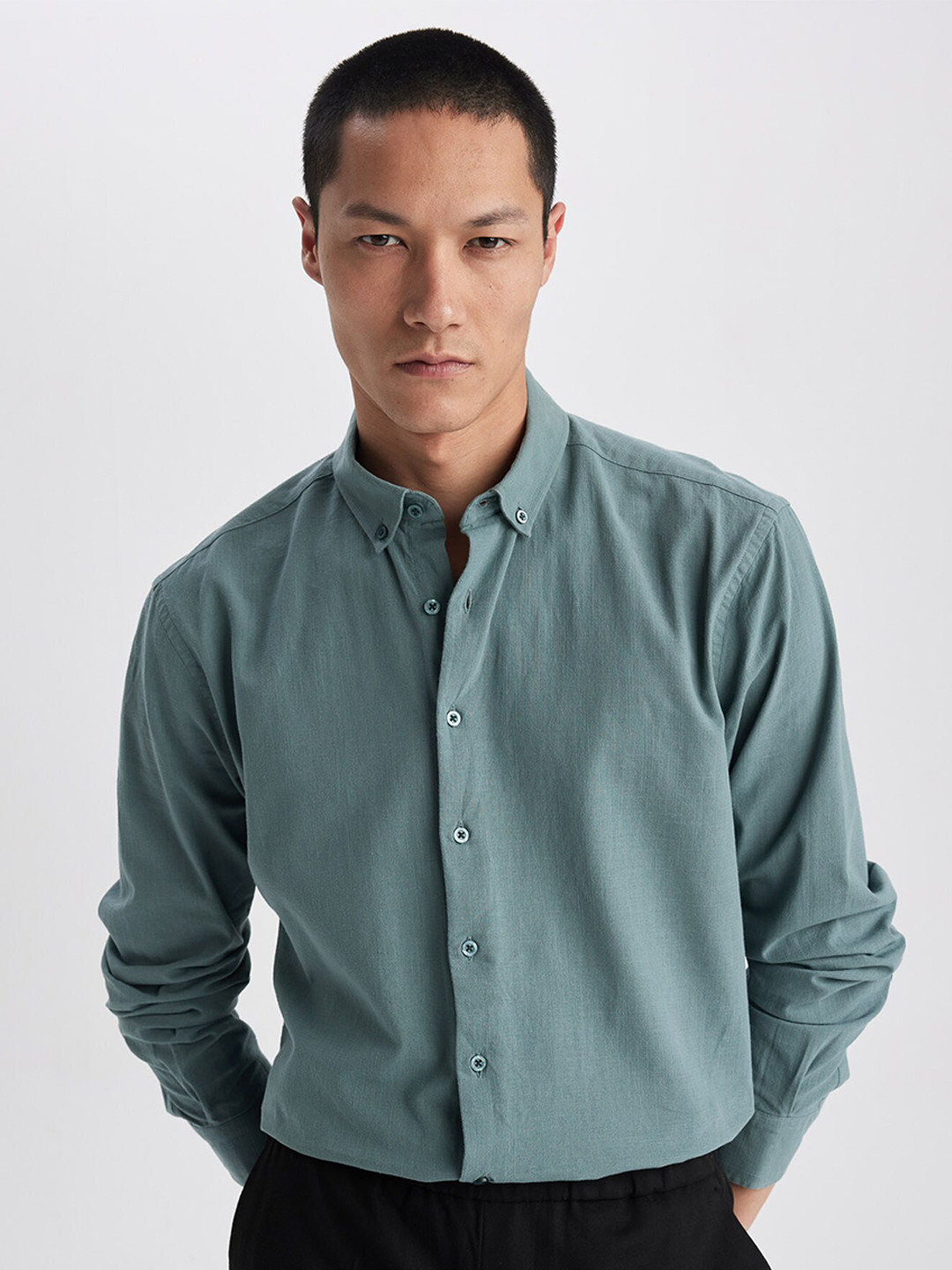 

DeFacto Button-Down Collar Pure Cotton Casual Shirt, Olive