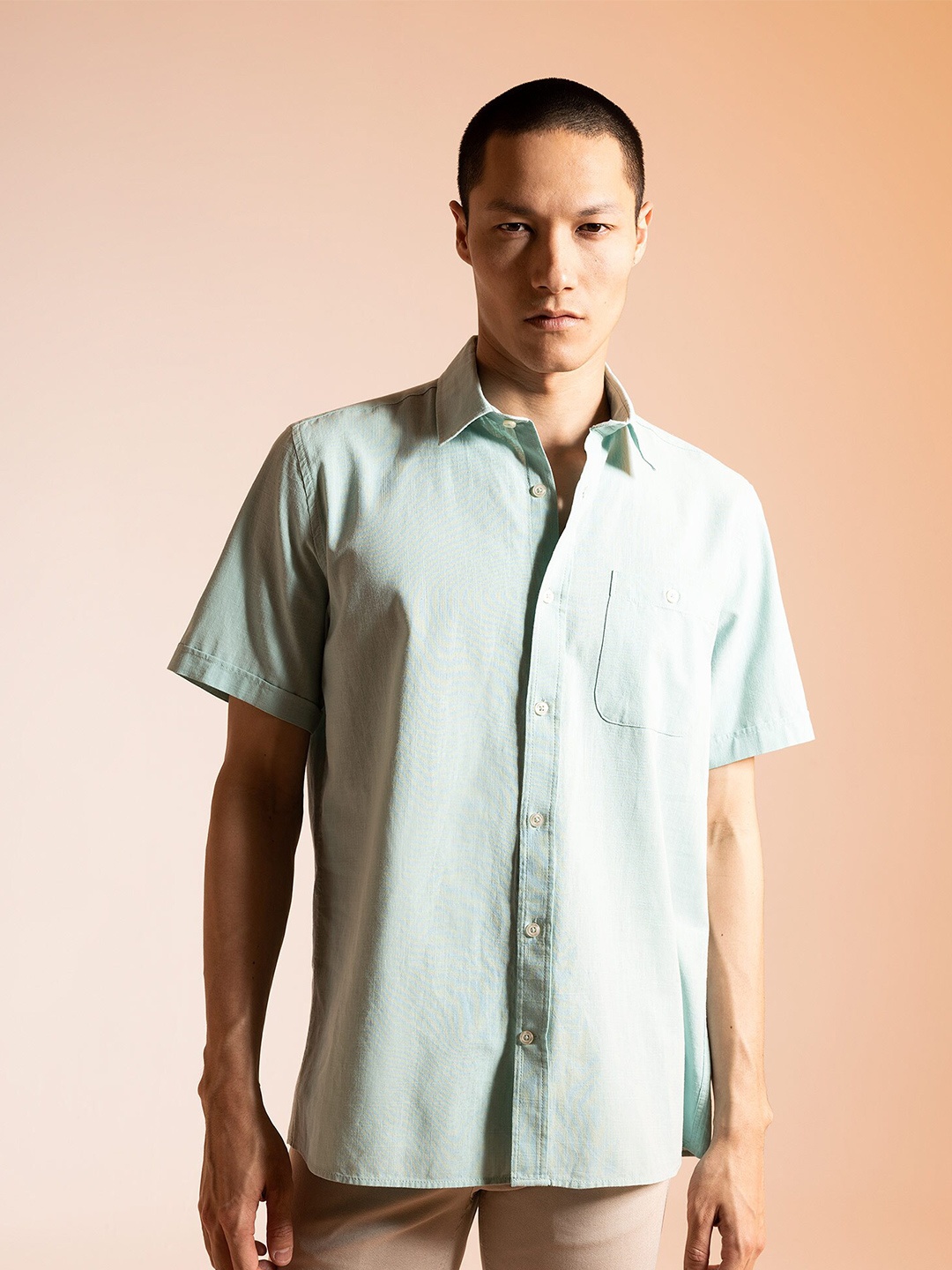 

DeFacto Pure Cotton Spread Collar Opaque Casual Shirt, Green