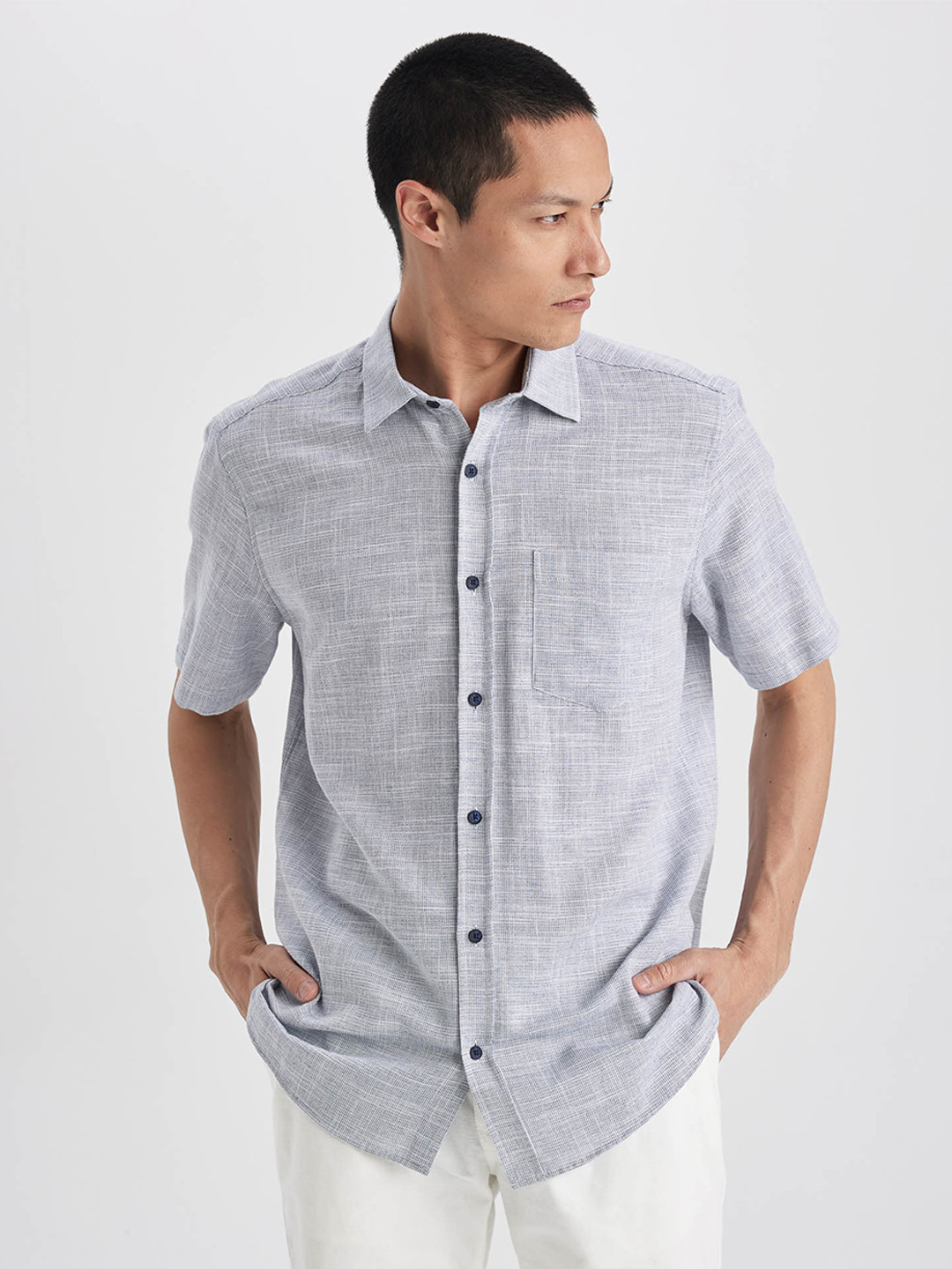 

DeFacto Spread Collar Opaque Pure Cotton Casual Shirt, Blue