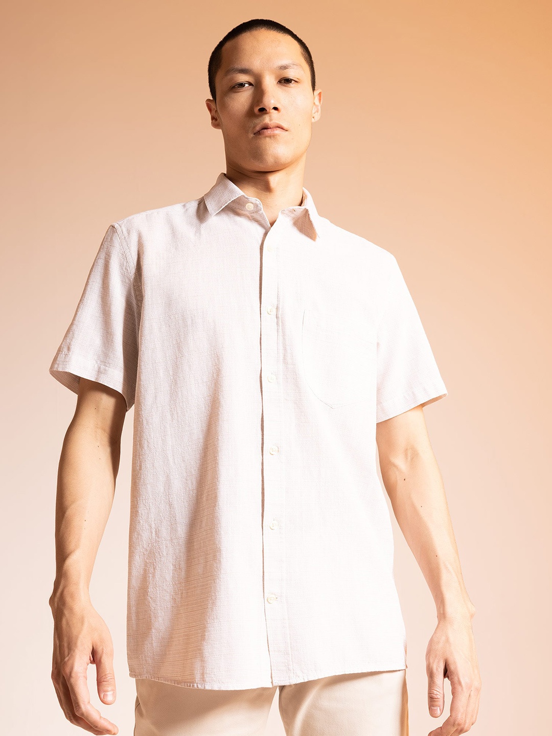 

DeFacto Short Sleeves Pure Cotton Casual Shirt, Beige