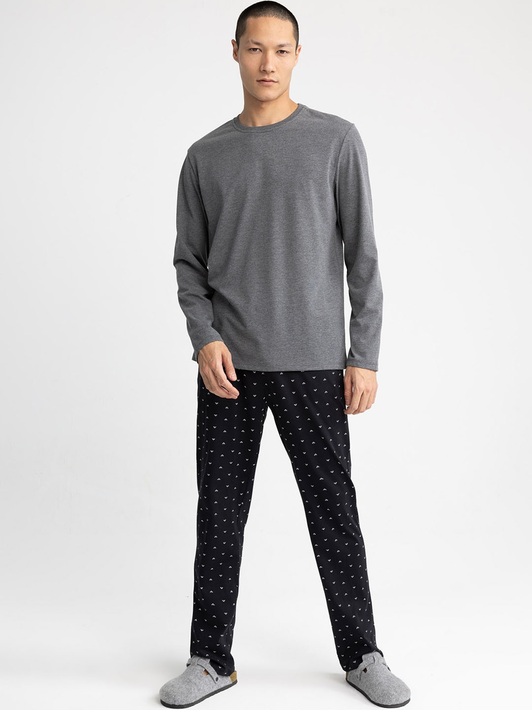 

DeFacto Men Mid-Rise Printed Pure Cotton Lounge Pant, Black