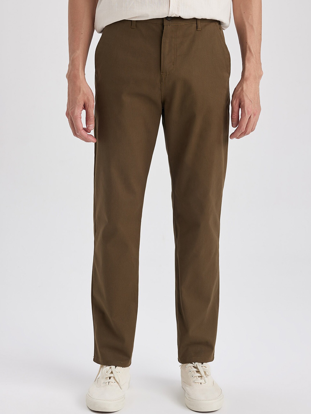 

DeFacto Men Mid-Rise Cotton Trousers, Khaki