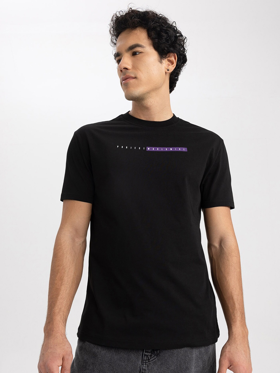 

DeFacto Typography Printed Cotton T-shirt, Black
