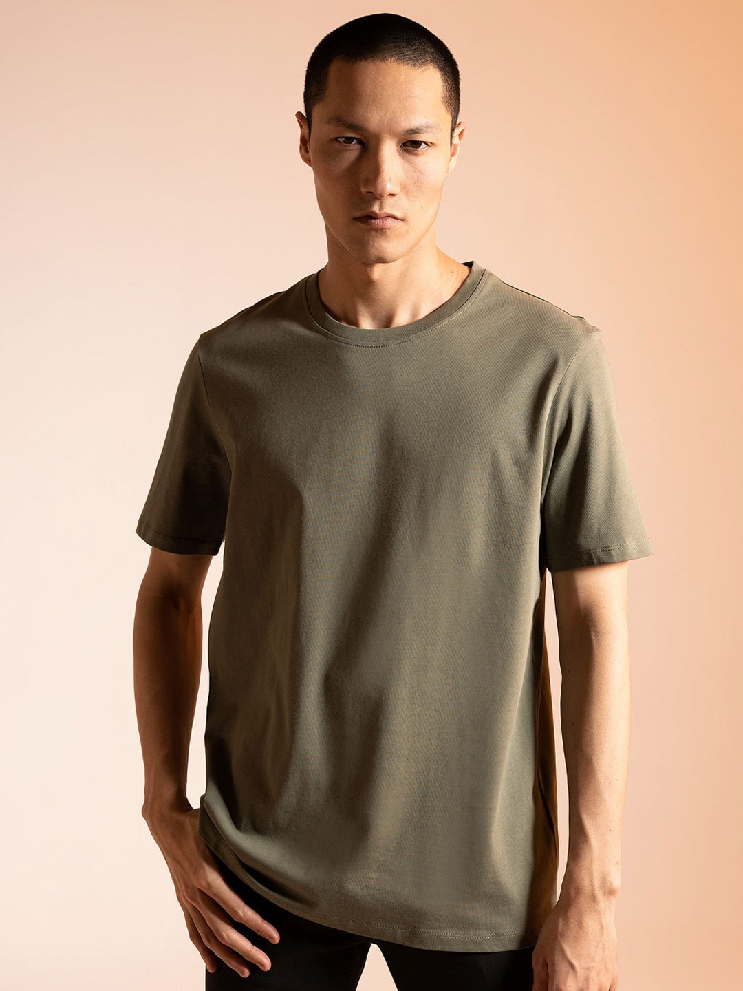 

DeFacto Round Neck Short Sleeves Casual Cotton T-shirt, Brown