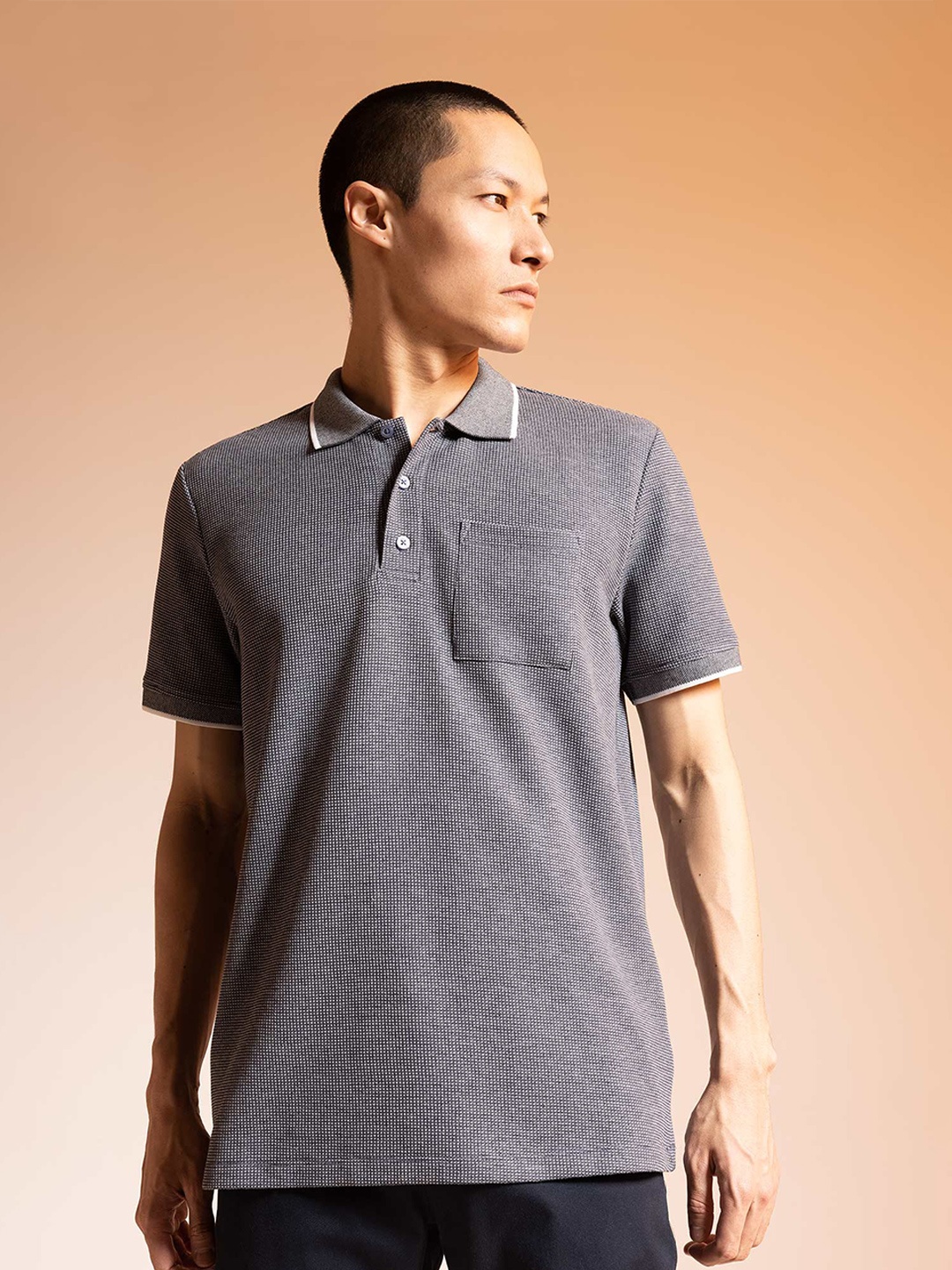 

DeFacto Self Design Polo Collar T-shirt, Grey