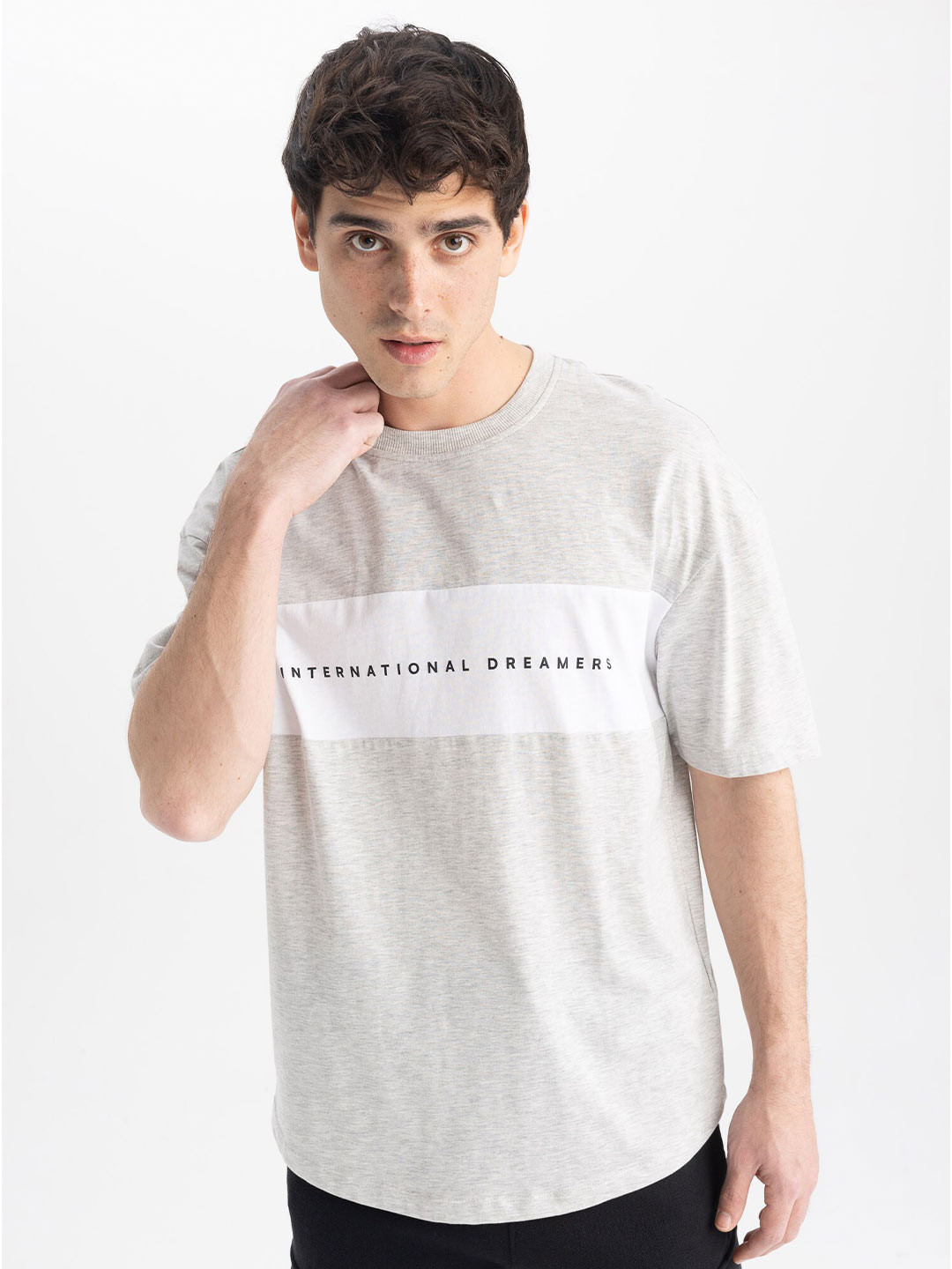 

DeFacto Round Neck Typography Printed T-shirt, Grey