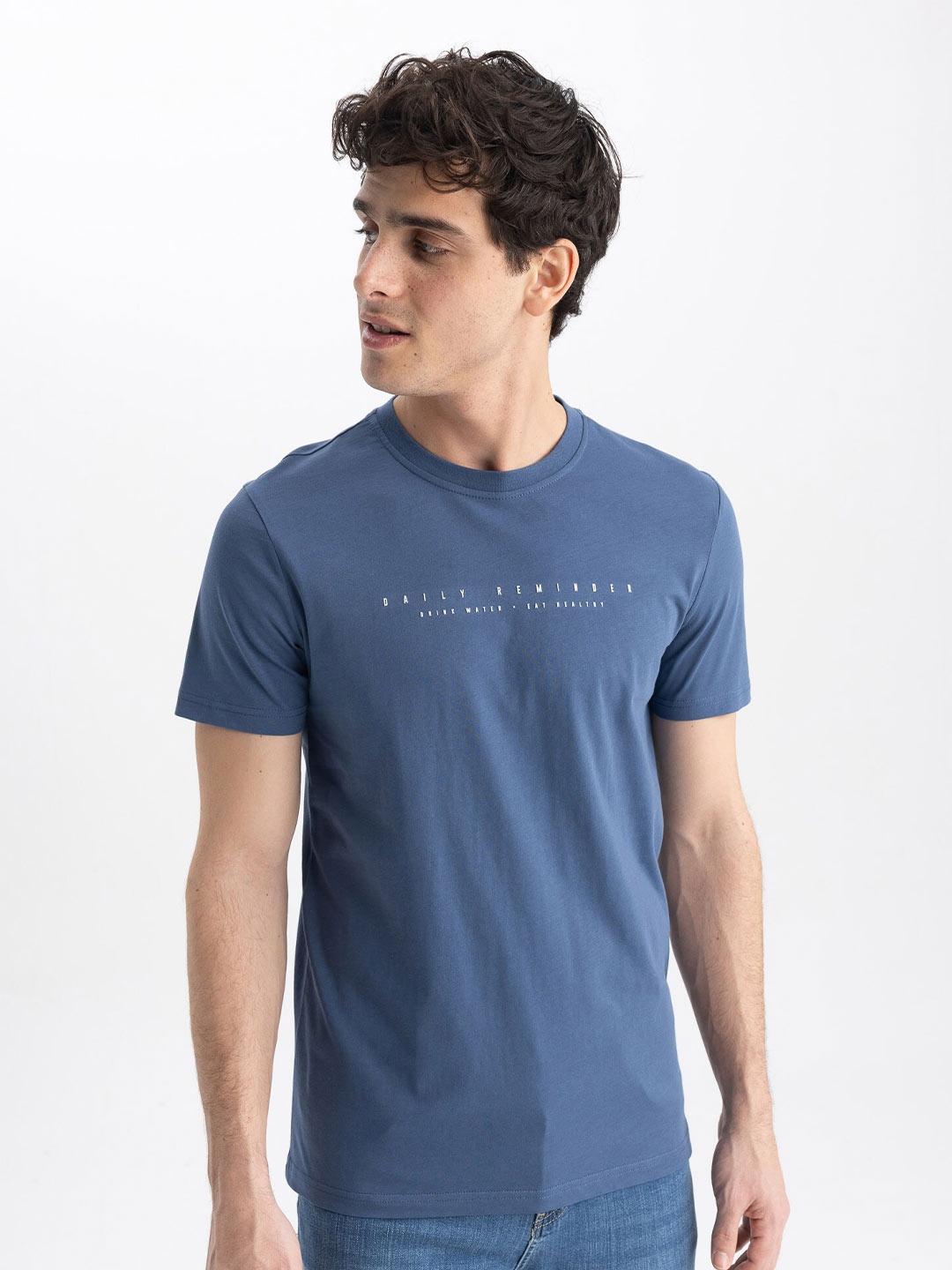 

DeFacto Typography Printed Pure Cotton T-shirt, Blue