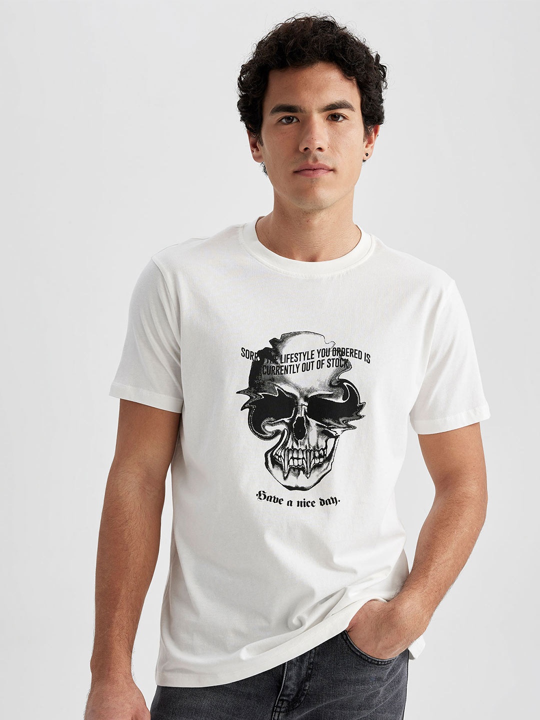 

DeFacto Typography Printed Pure Cotton T-shirt, White