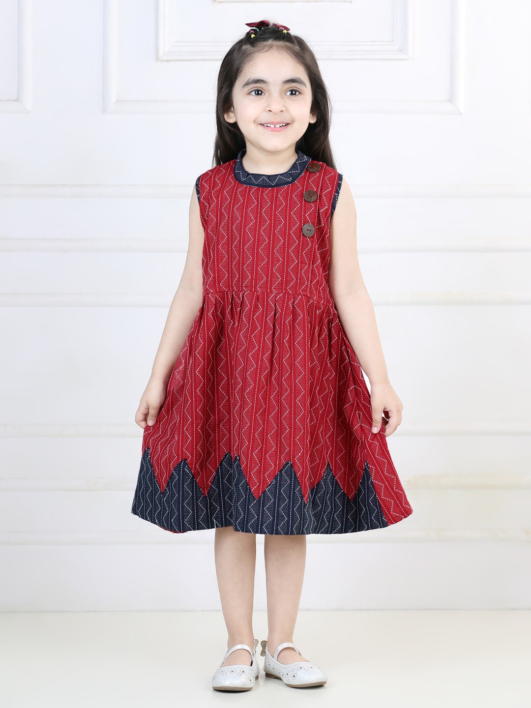 

Kinder Kids Girls Ethnic Motifs Print Fit and Flare Dress, Maroon