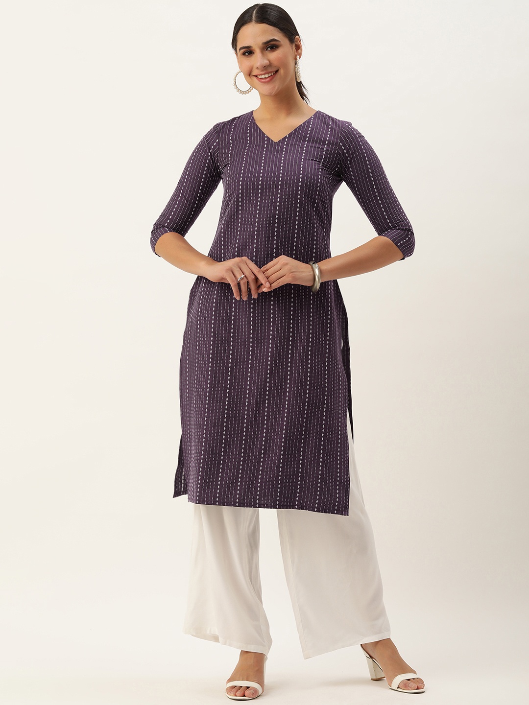 

Saanjh Women Purple Striped Kurta