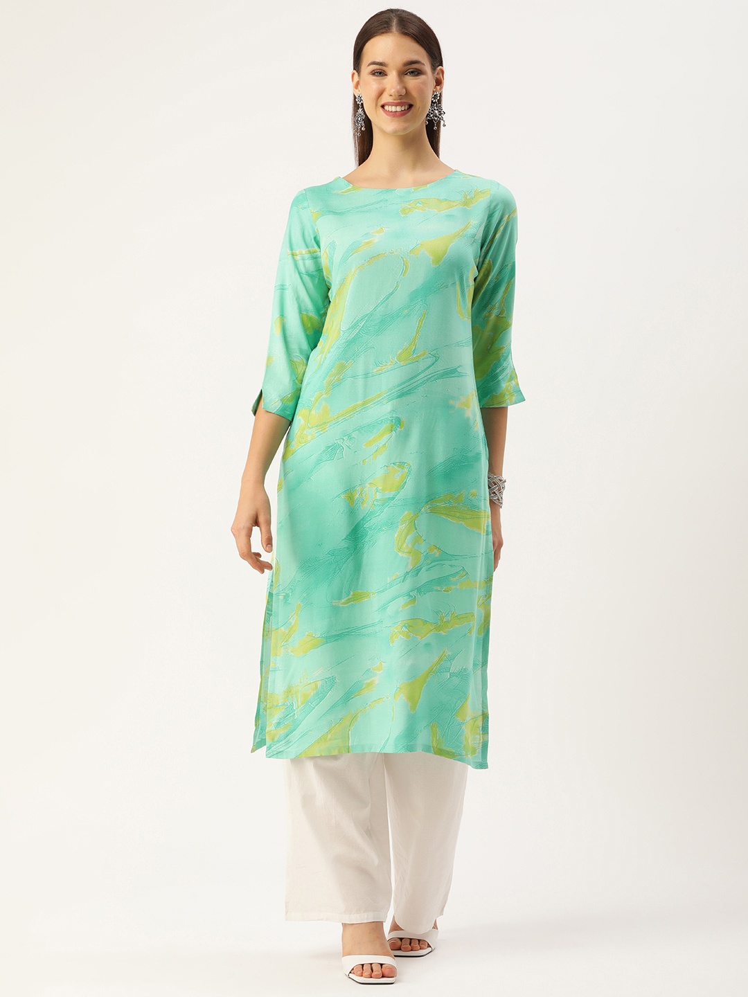 

Saanjh Women Turquoise Blue Printed Kurta