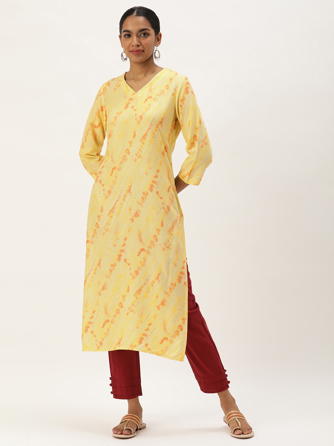 

Saanjh Women Printed Kurta, Yellow