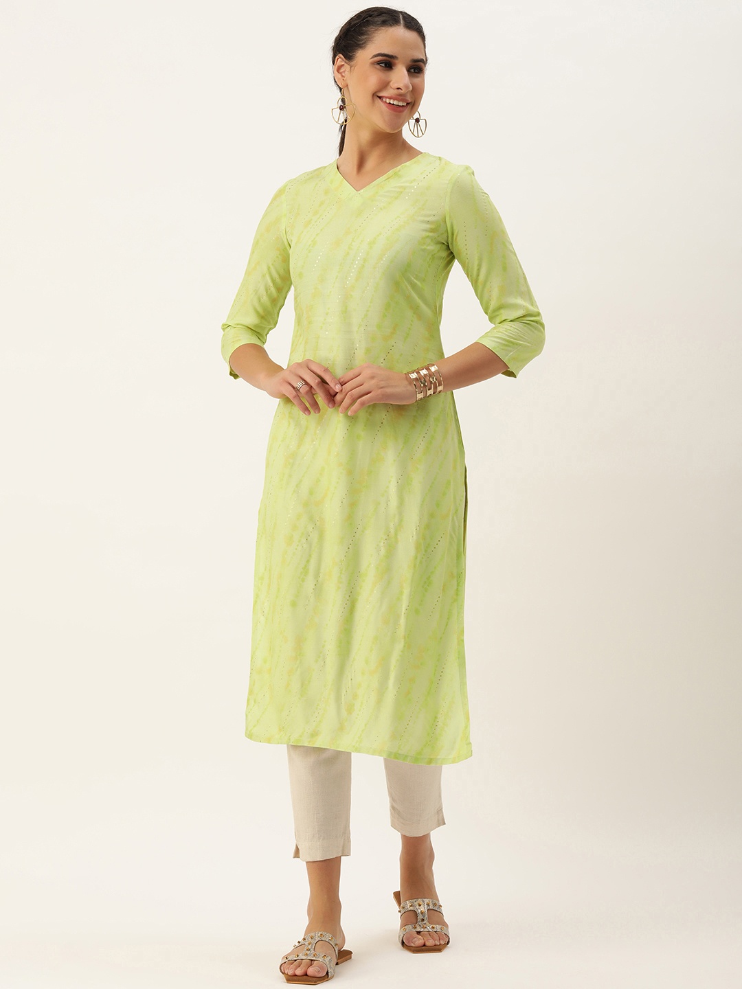 

Saanjh Women Green Printed Kurta