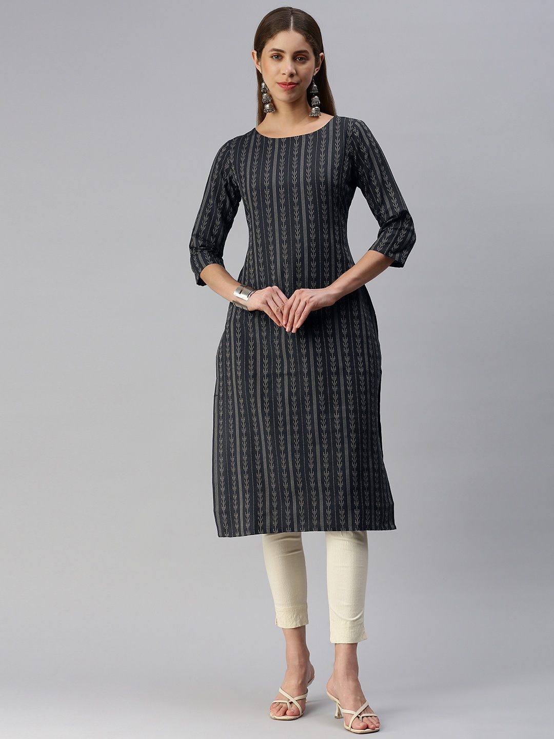 

HRITIKA Women Woven Design Straight Kurta, Blue