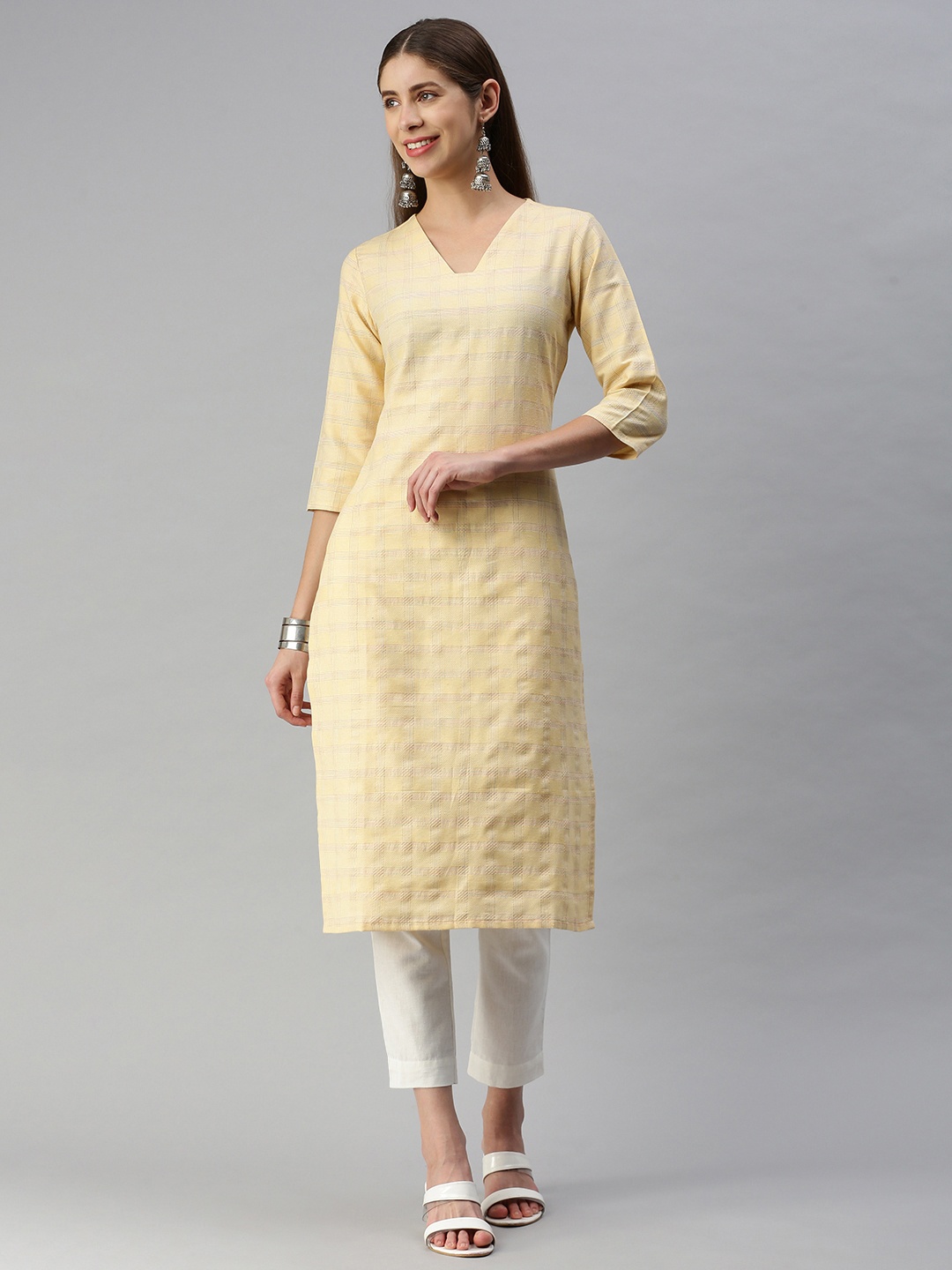 

HRITIKA Women Yellow Checked Kurta