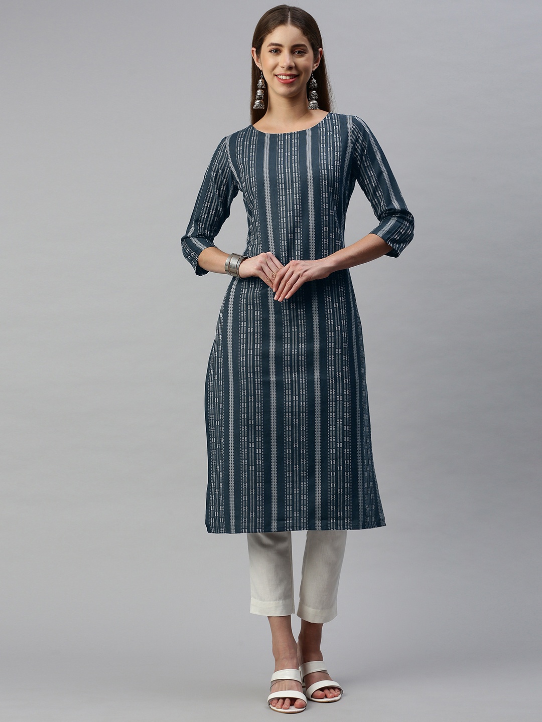 

HRITIKA Women Woven Design Straight Kurta, Teal