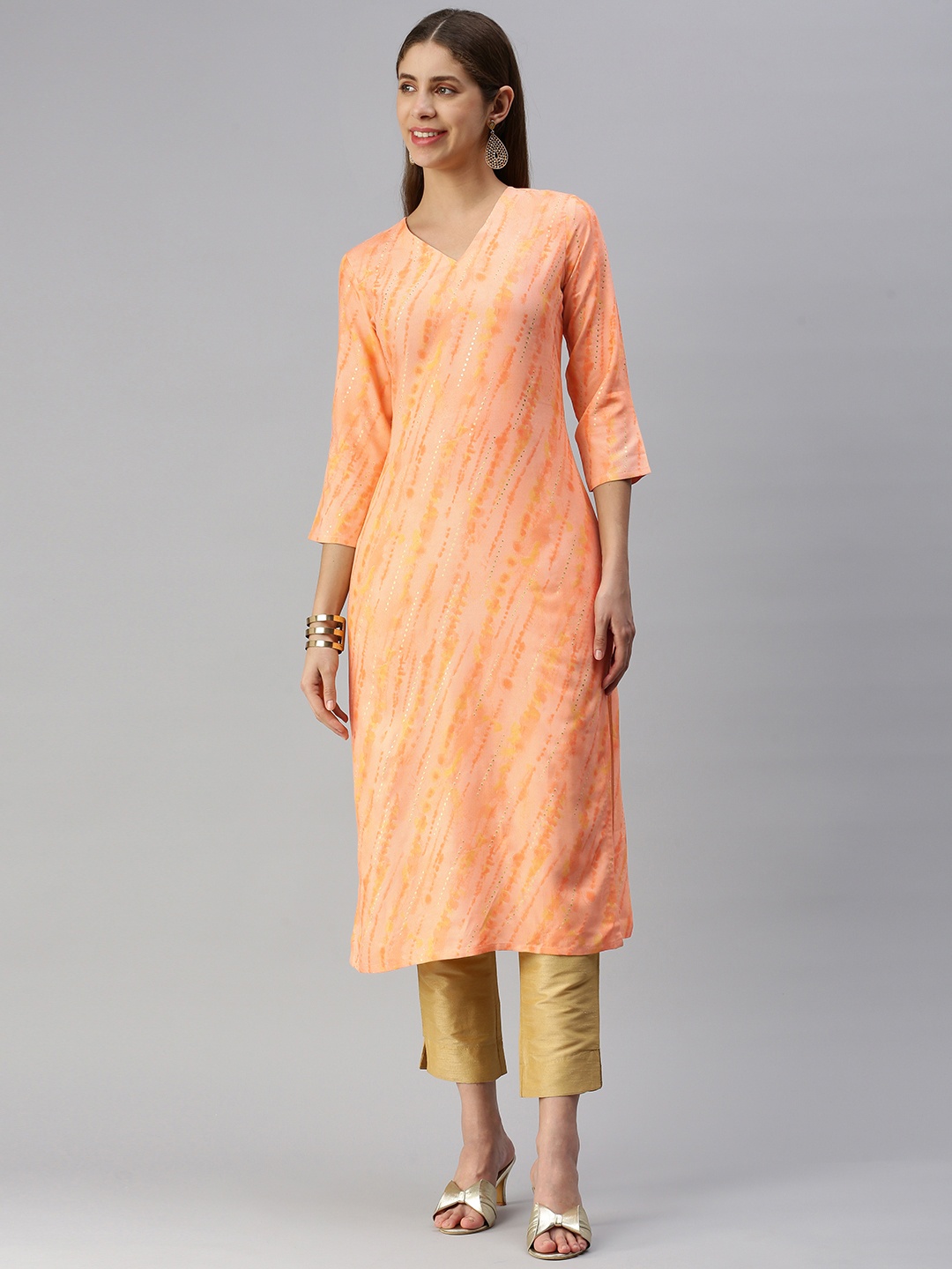 

HRITIKA Women Peach-Coloured Printed Kurta