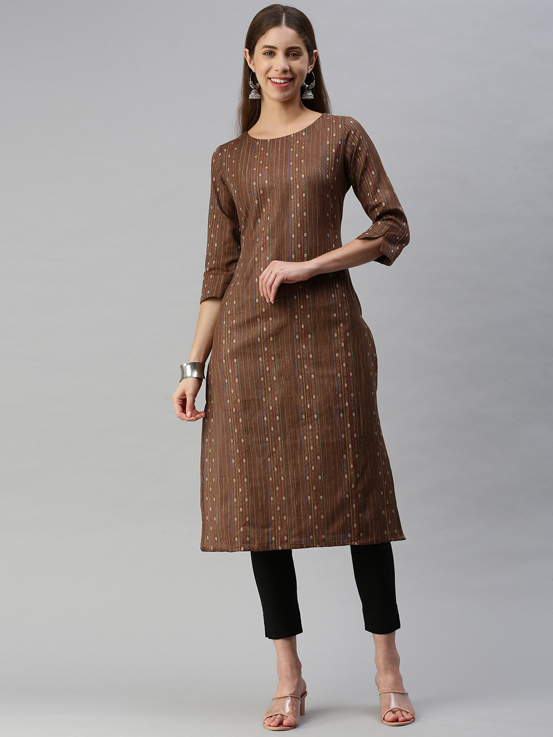 

HRITIKA Women Brown Striped Kurta