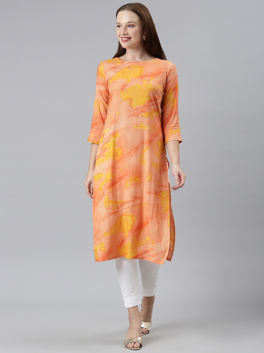 

KALINI Printed Kurta, Peach