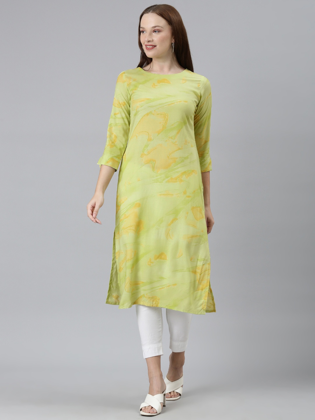 

KALINI Women Printed Straight Kurta, Green