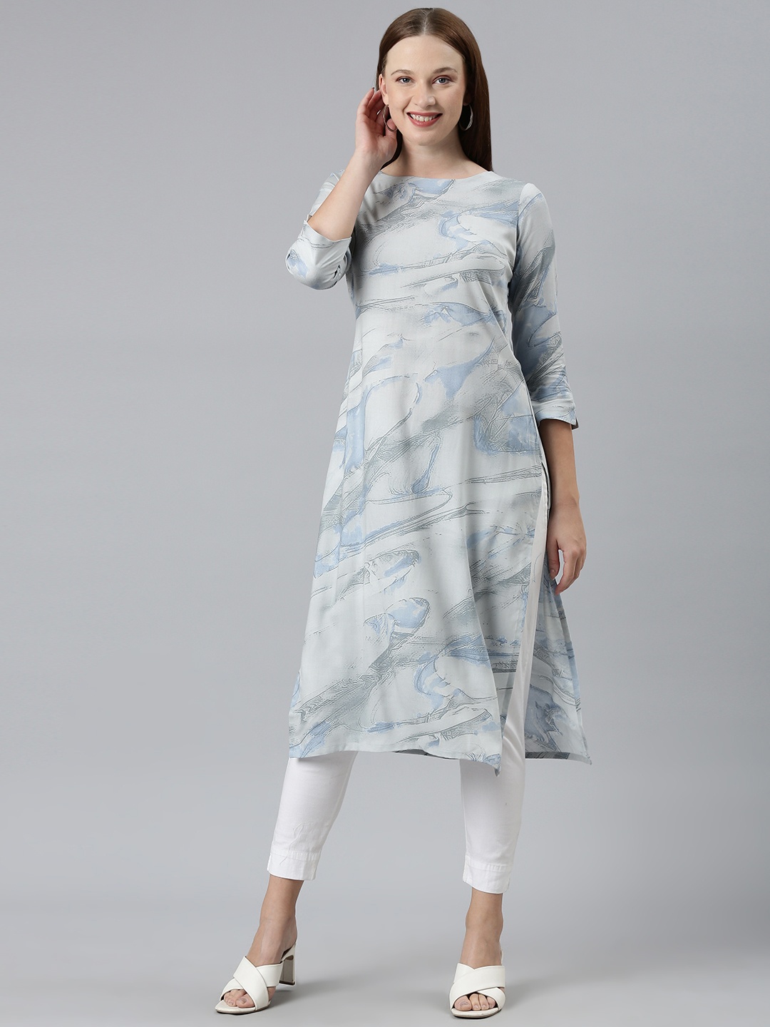 

KALINI Printed Kurta, Grey
