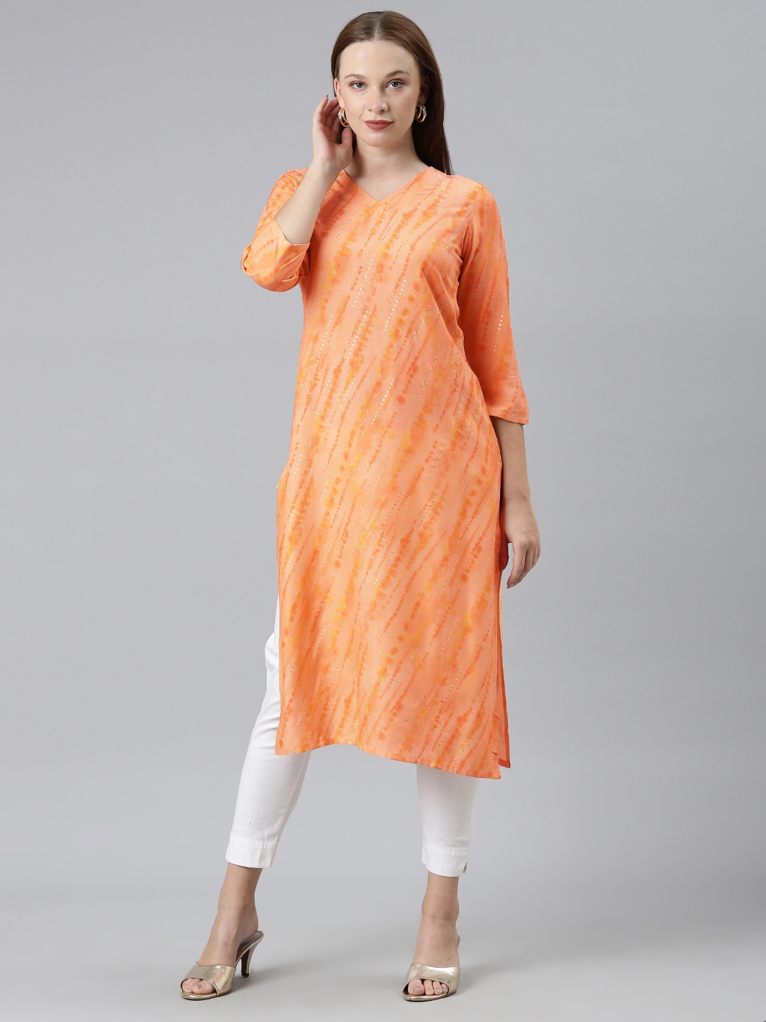 

KALINI Printed Kurta, Peach