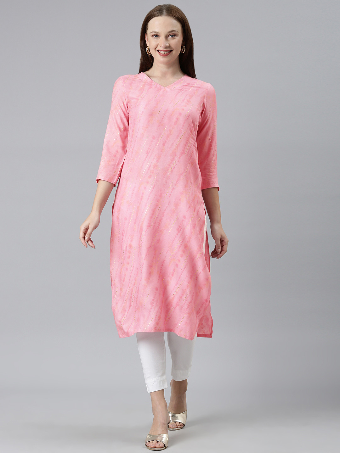 

KALINI Round Neck Kurta, Pink