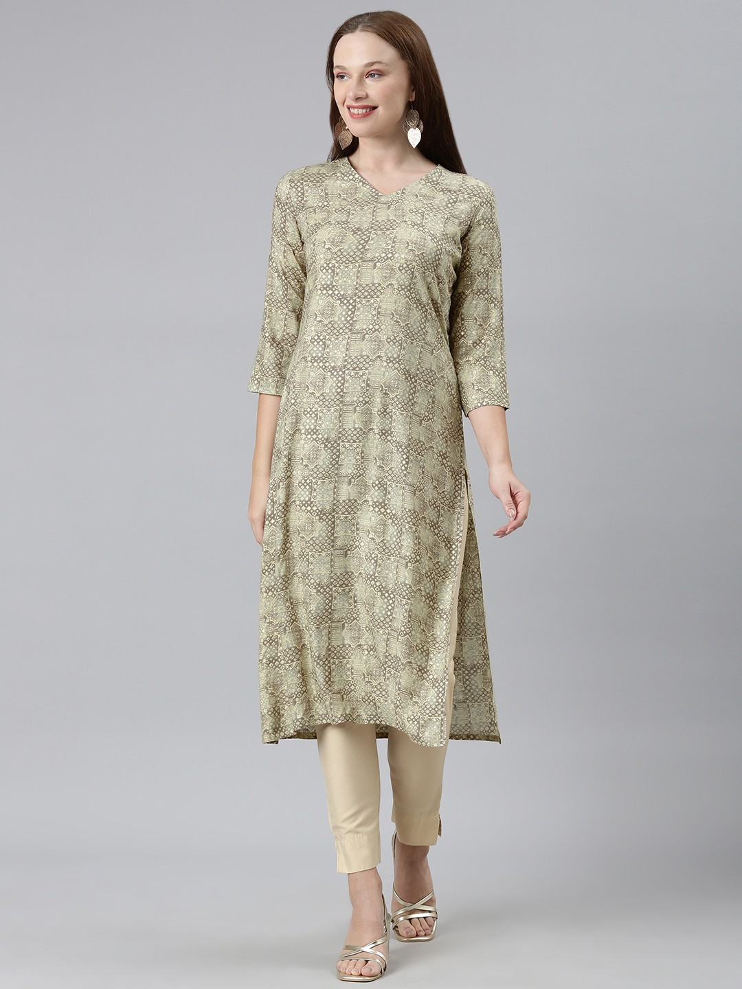 

KALINI Round Neck Kurta, Grey