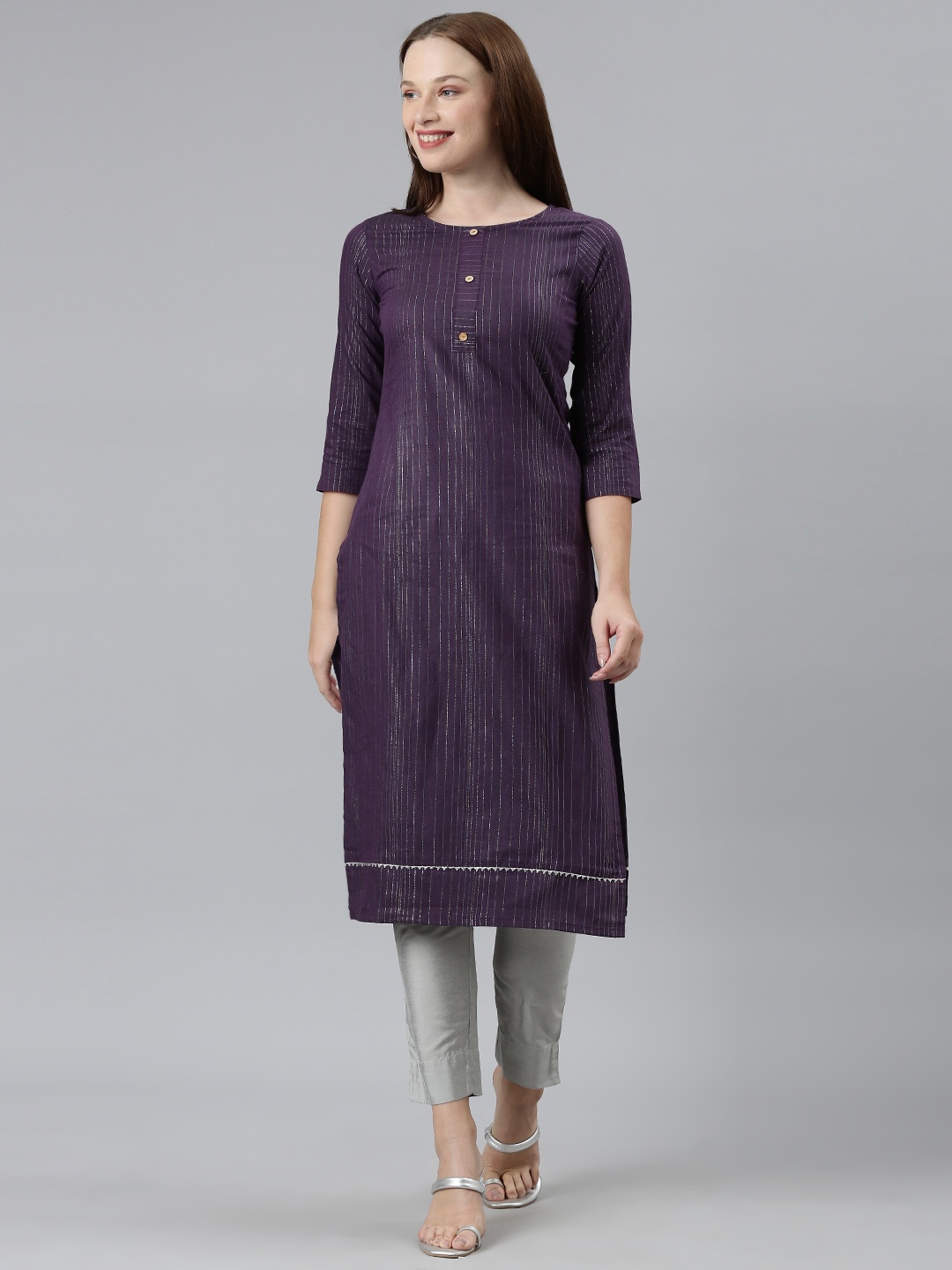 

KALINI Self Design Round Neck Kurta, Purple